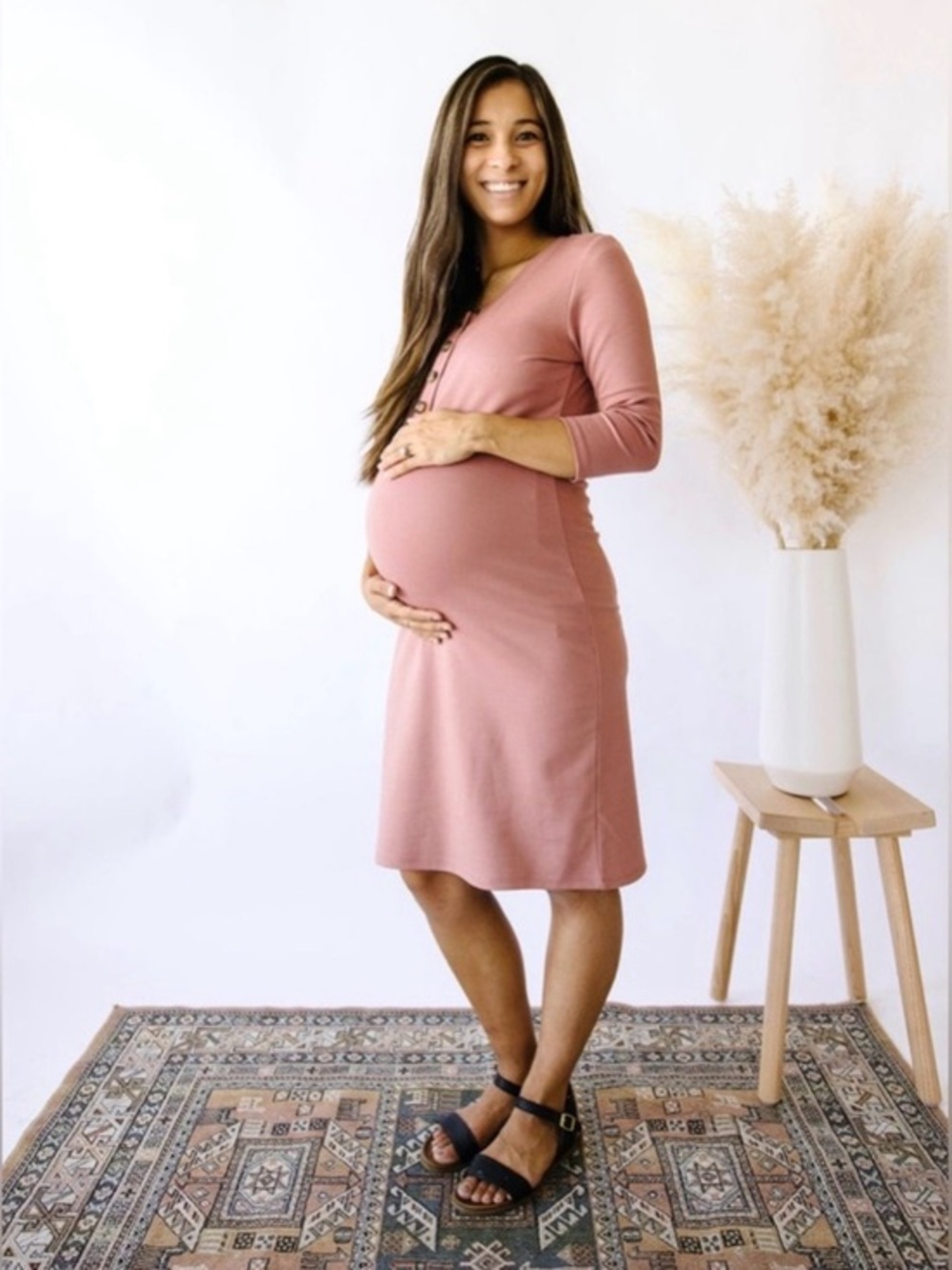 Lou Lou Women’s The Everyday Dress Long Sleeve Maternity And Beyond Color Blush